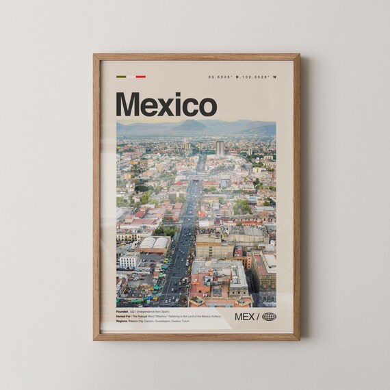 Mexico Country Aerial City Skyline Minimalist Travel Poster Photo
