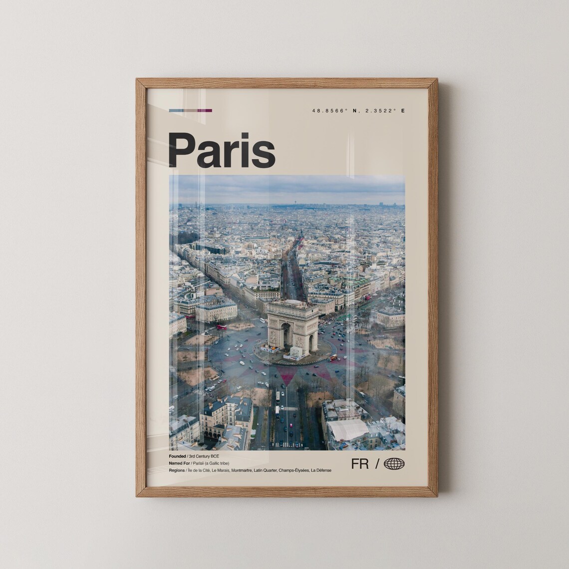 Paris Arc de Triomphe Aerial View Minimalist French Travel Poster