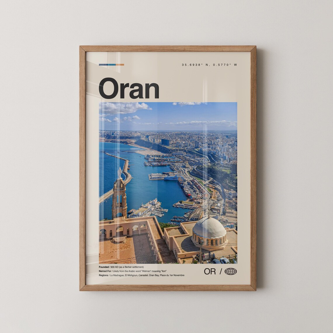 Oran Algeria Harbor and Grand Mosque Cityscape Photography Poster
