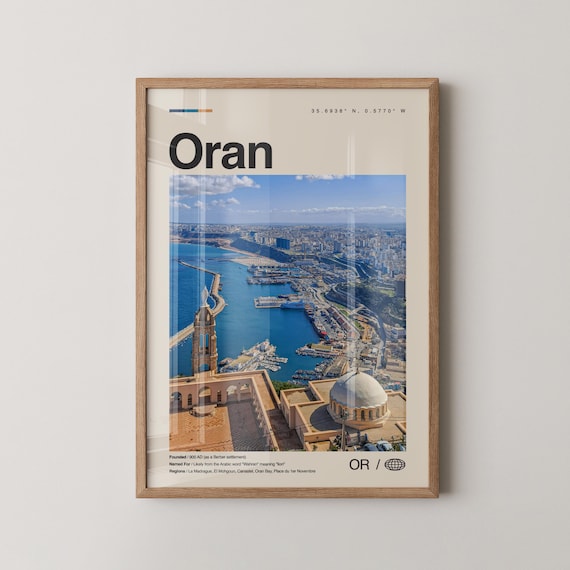 Oran Algeria Harbor and Grand Mosque Cityscape Photography Poster