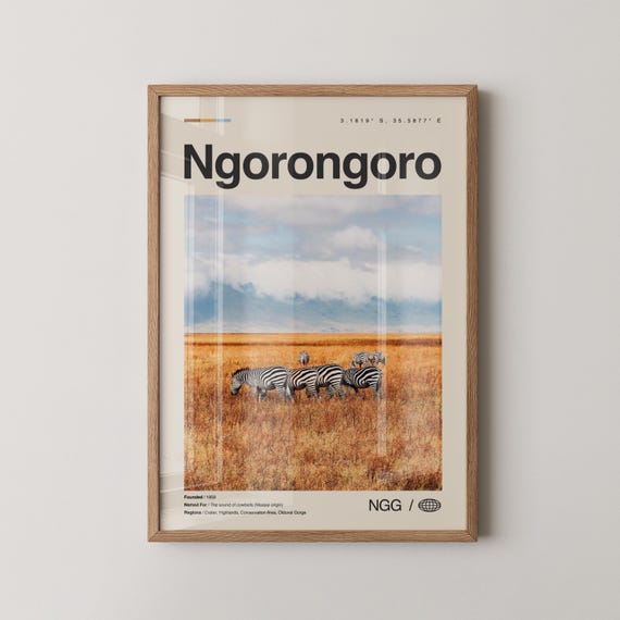 Ngorongoro Print Wall Art Poster Photo Dcor Map Tanzania