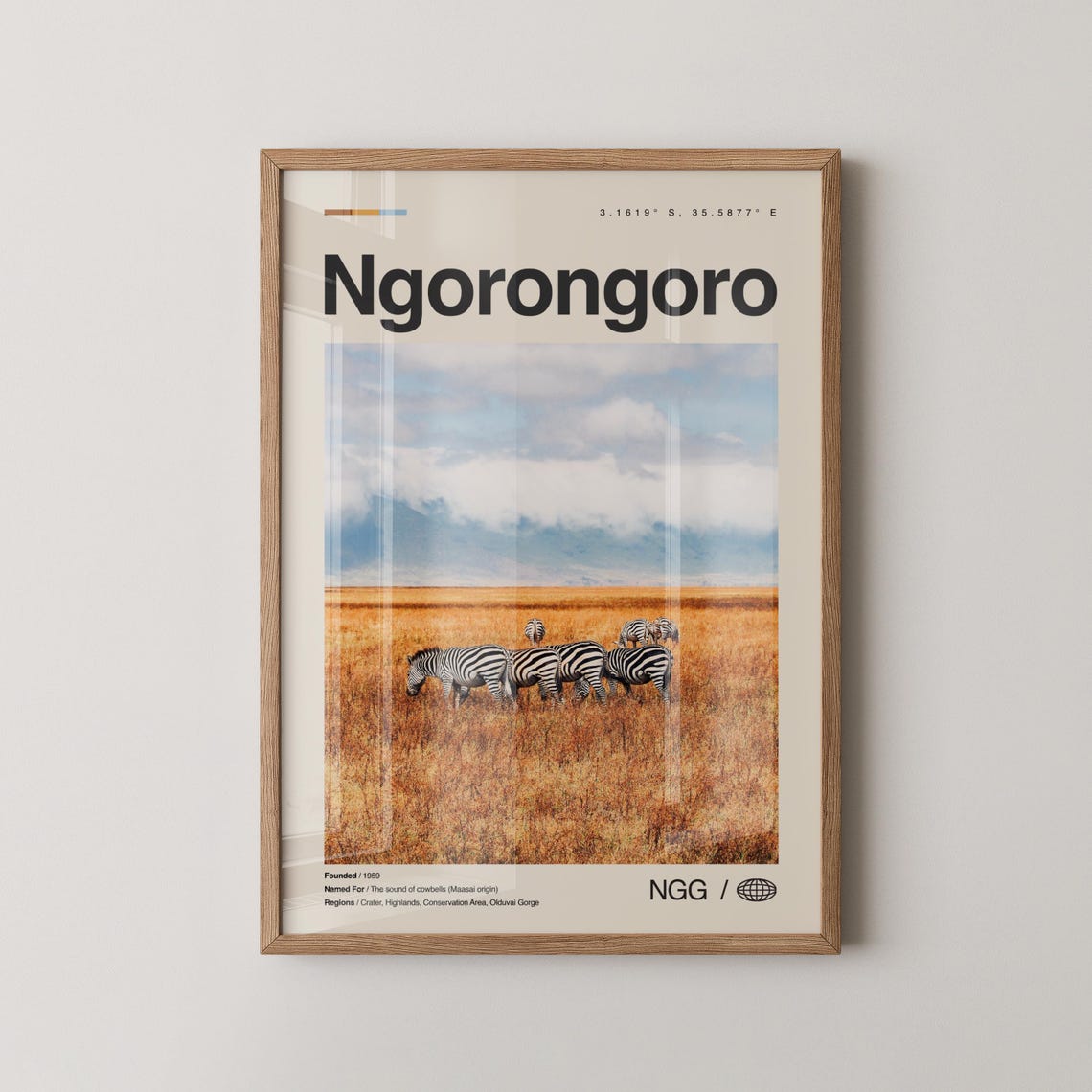 Ngorongoro Print Wall Art Poster Photo Dcor Map Tanzania