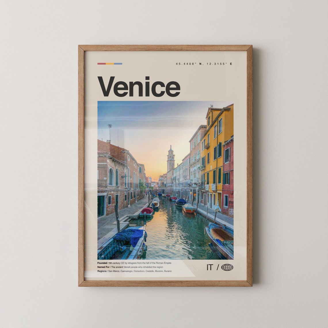Venice Italy Canal Sunset Moored Boats Scenic Travel Photo Poster