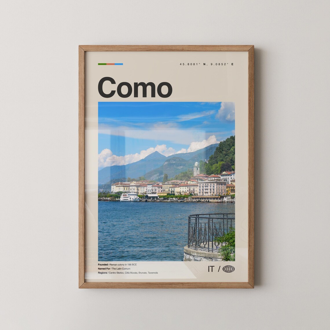 Como Lake Como Italy Waterfront Town Mountains Travel Poster
