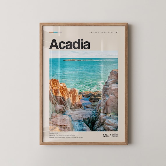 Acadia National Park Maine Rocky Coast Turquoise Sea Photo Poster