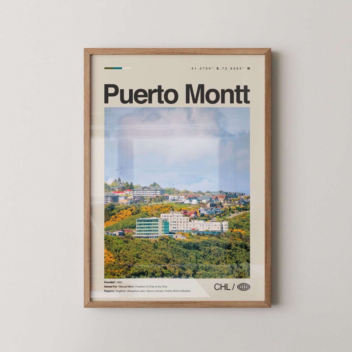 Puerto Montt Chile Green Hills City View Minimal Country Photo Poster