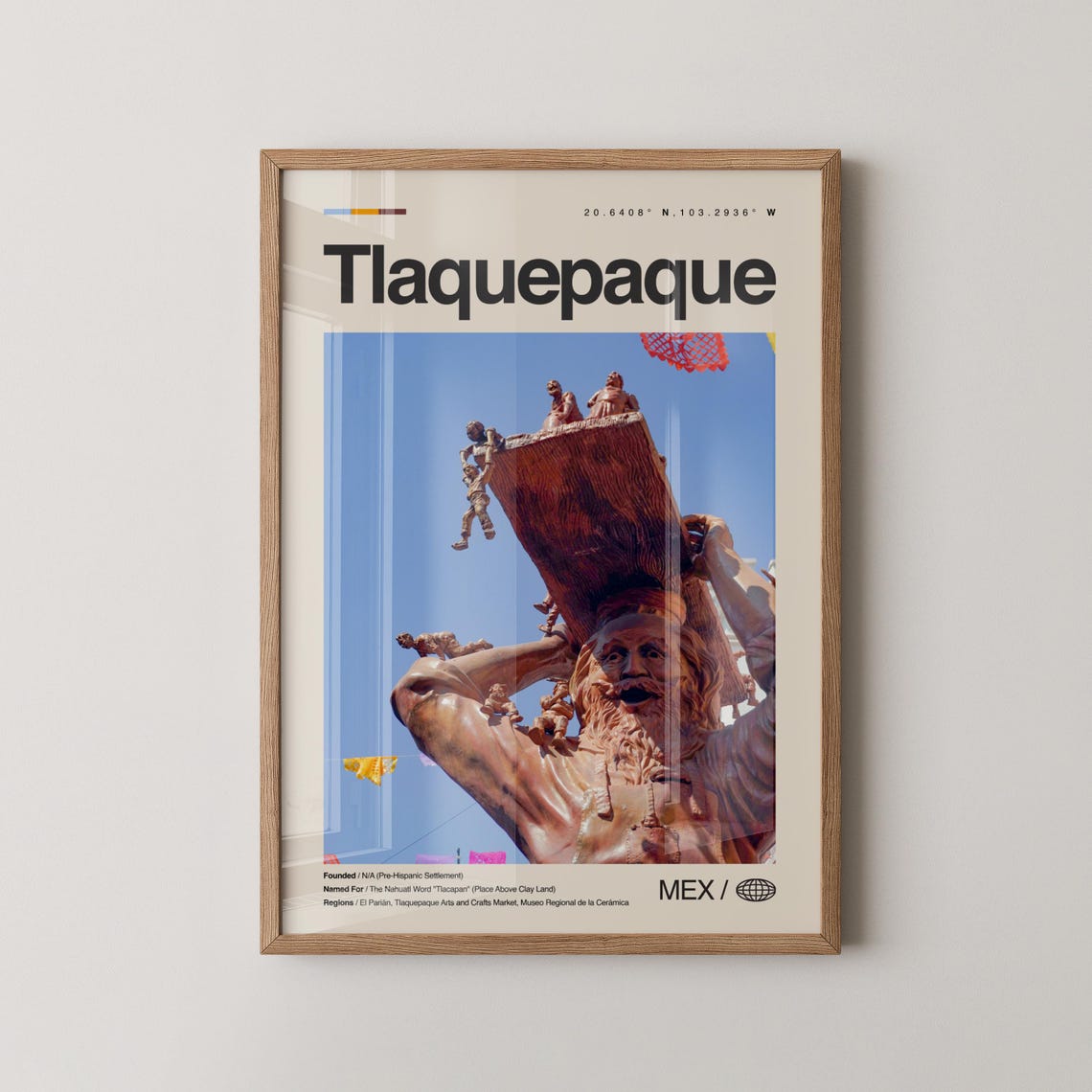 Tlaquepaque Mexico Clay Sculpture Vintage Travel Scene Poster