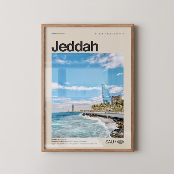 Jeddah Saudi Arabia Travel Poster Red Sea Corniche Skyline Photo