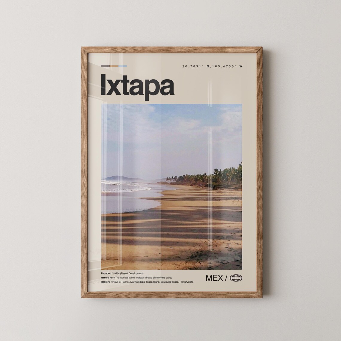 Ixtapa Mexico Playa El Palmar Beach Vintage Travel Scene Poster
