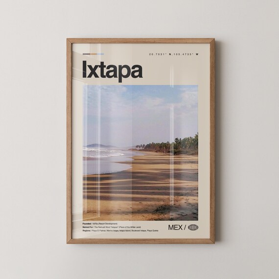 Ixtapa Mexico Playa El Palmar Beach Vintage Travel Scene Poster