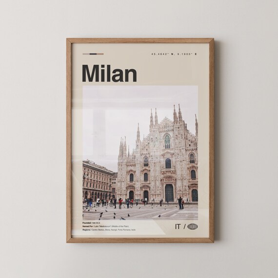 Milan Print Black And White No 3 Wall Art Poster Photo Dcor Map Italy