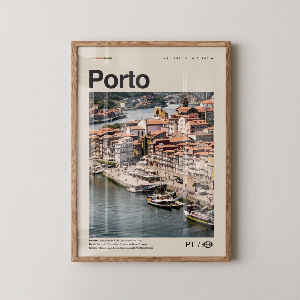 Porto Portugal City Poster Douro Riverfront Photo With Historic Facts