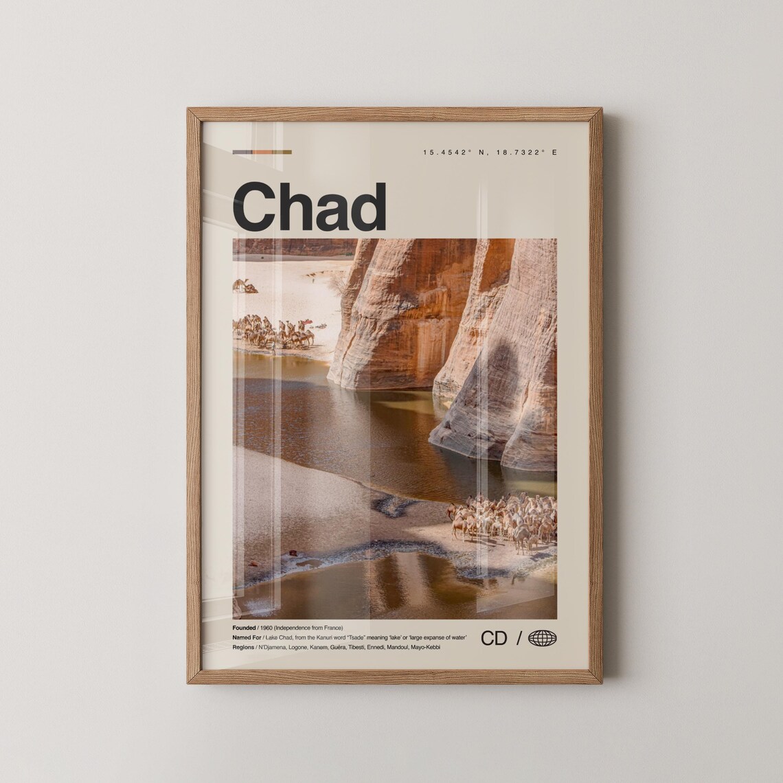 Chad Desert Canyon Photo Travel Poster With Camels And River