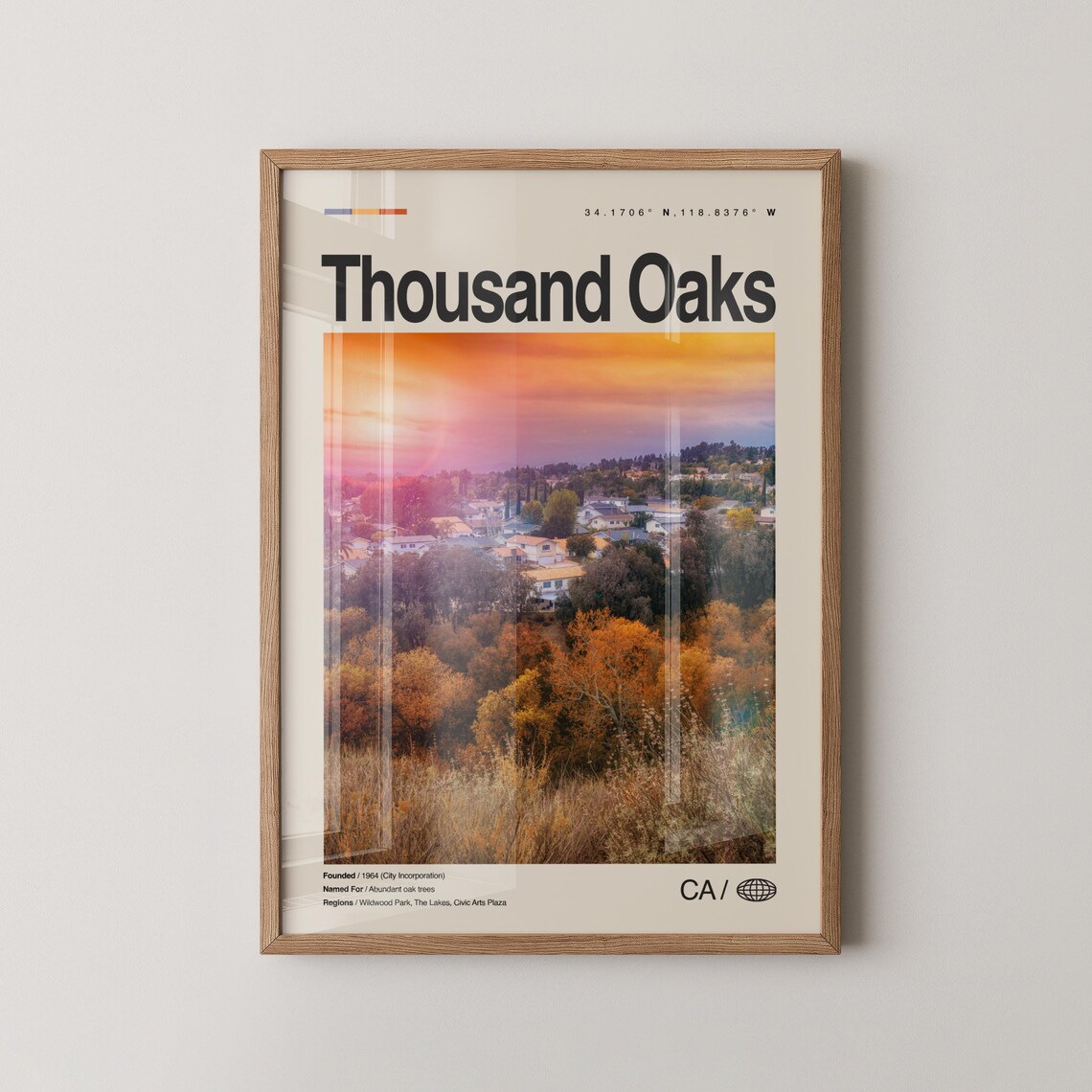 Thousand Oaks California Sunset City Skyline Travel Photo Poster