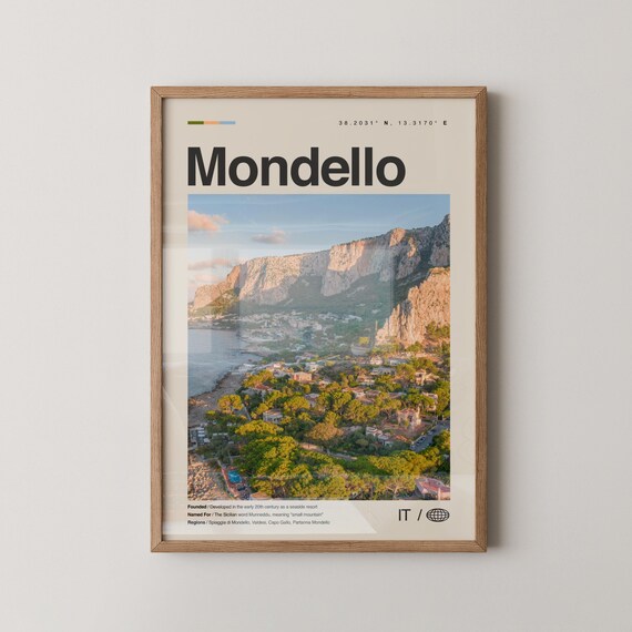 Mondello Print Black And White Wall Art Poster Photo Dcor Map Italy