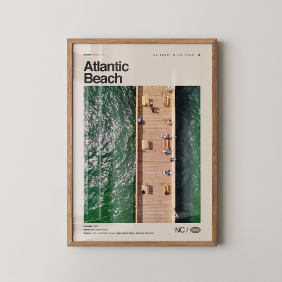 Atlantic Beach Print Wall Art Poster Photo Dcor Map