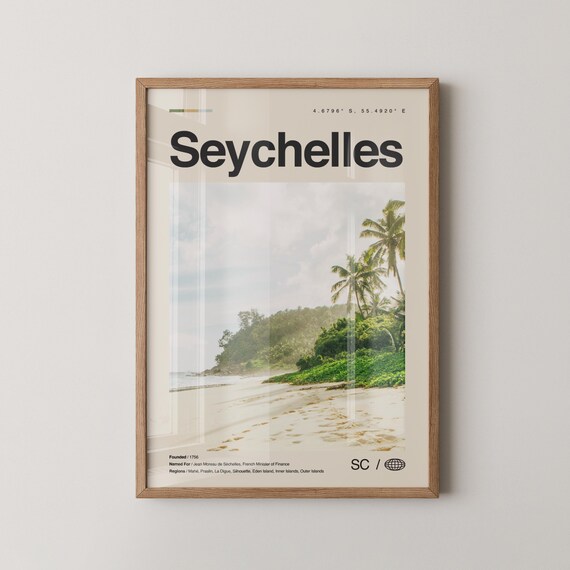 Seychelles Tropical Beach With Palm Trees Photo Travel Poster
