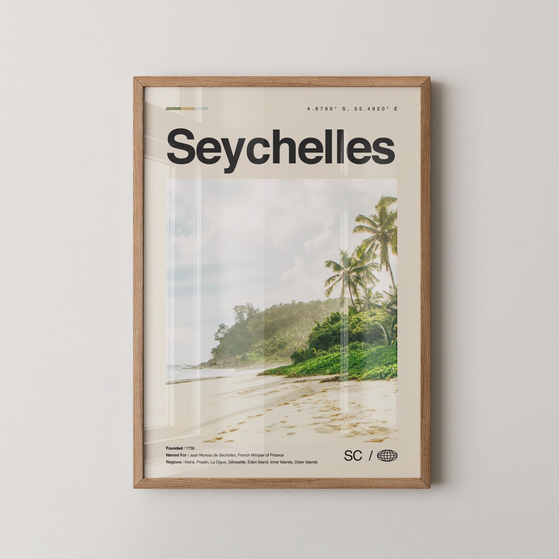 Seychelles Tropical Beach With Palm Trees Photo Travel Poster
