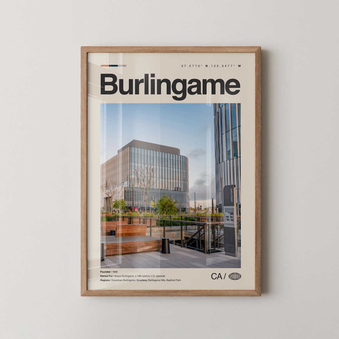 Burlingame California Modern Downtown Minimalist Travel Poster