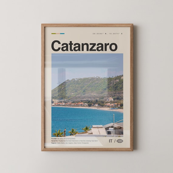 Catanzaro Print Black And White Wall Art Poster Photo Dcor Map Italy