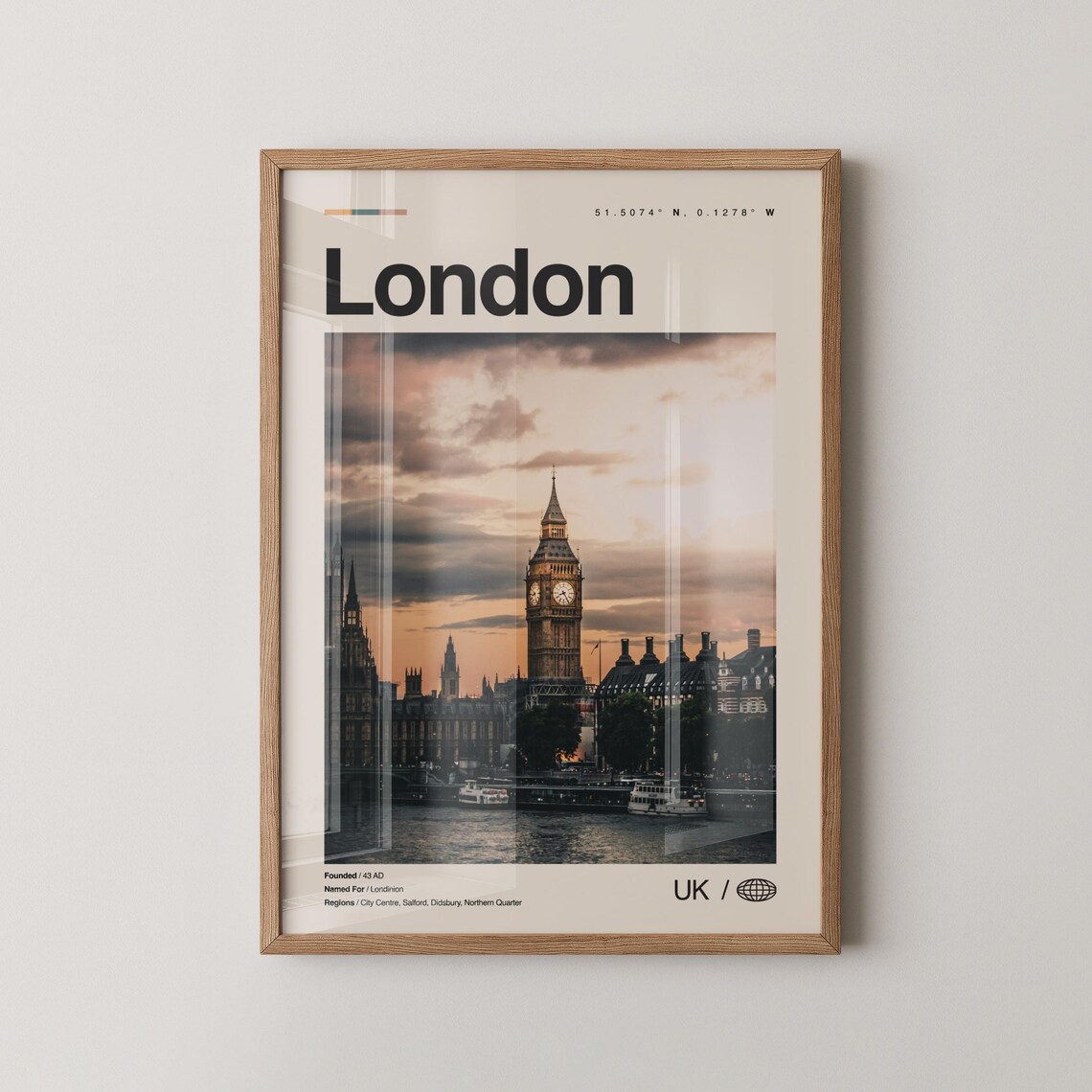 Iconic London Big Ben Sunset Thames Photo Modern Travel Poster