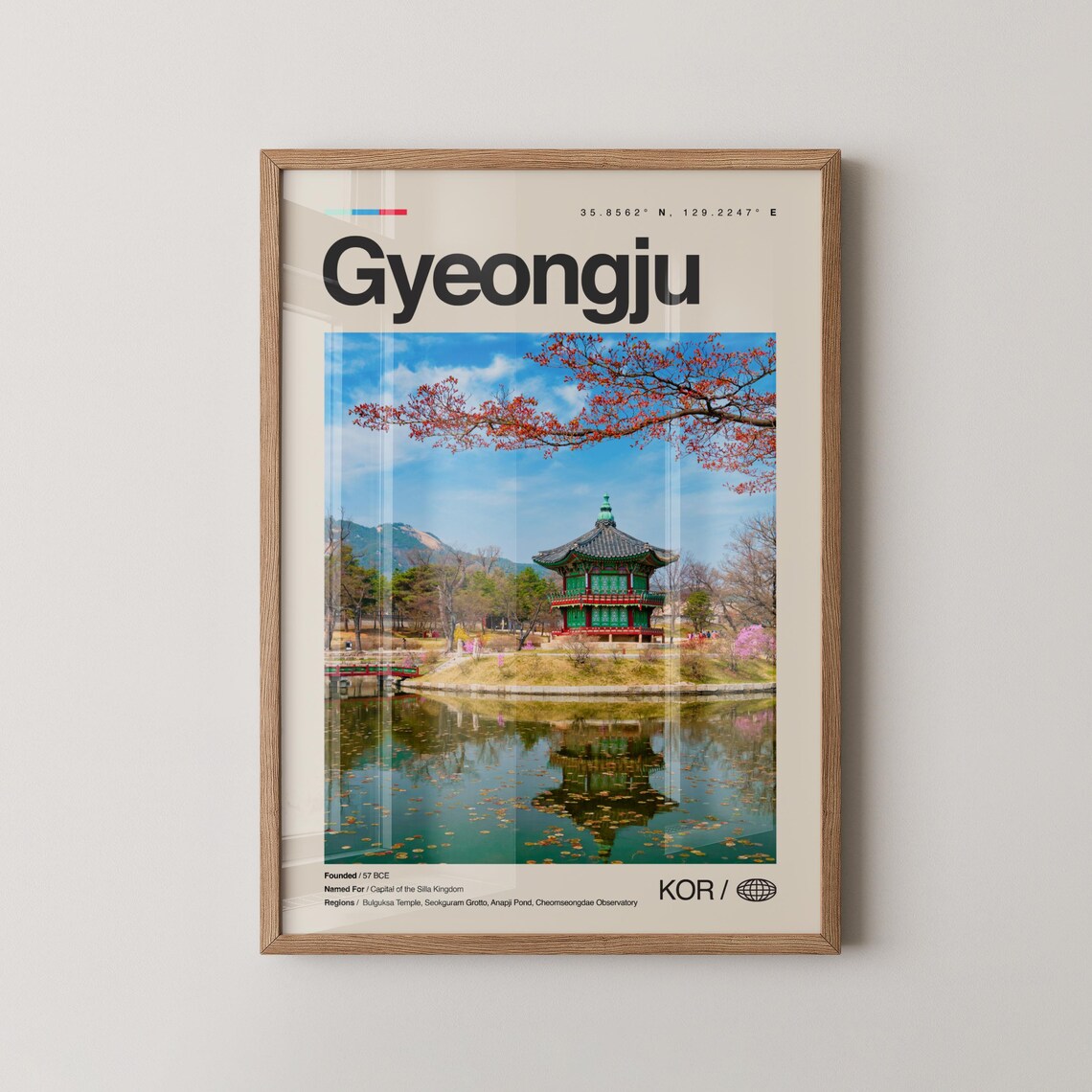 Gyeongju Korea Lakeside Pavilion Cherry Blossom Travel Poster