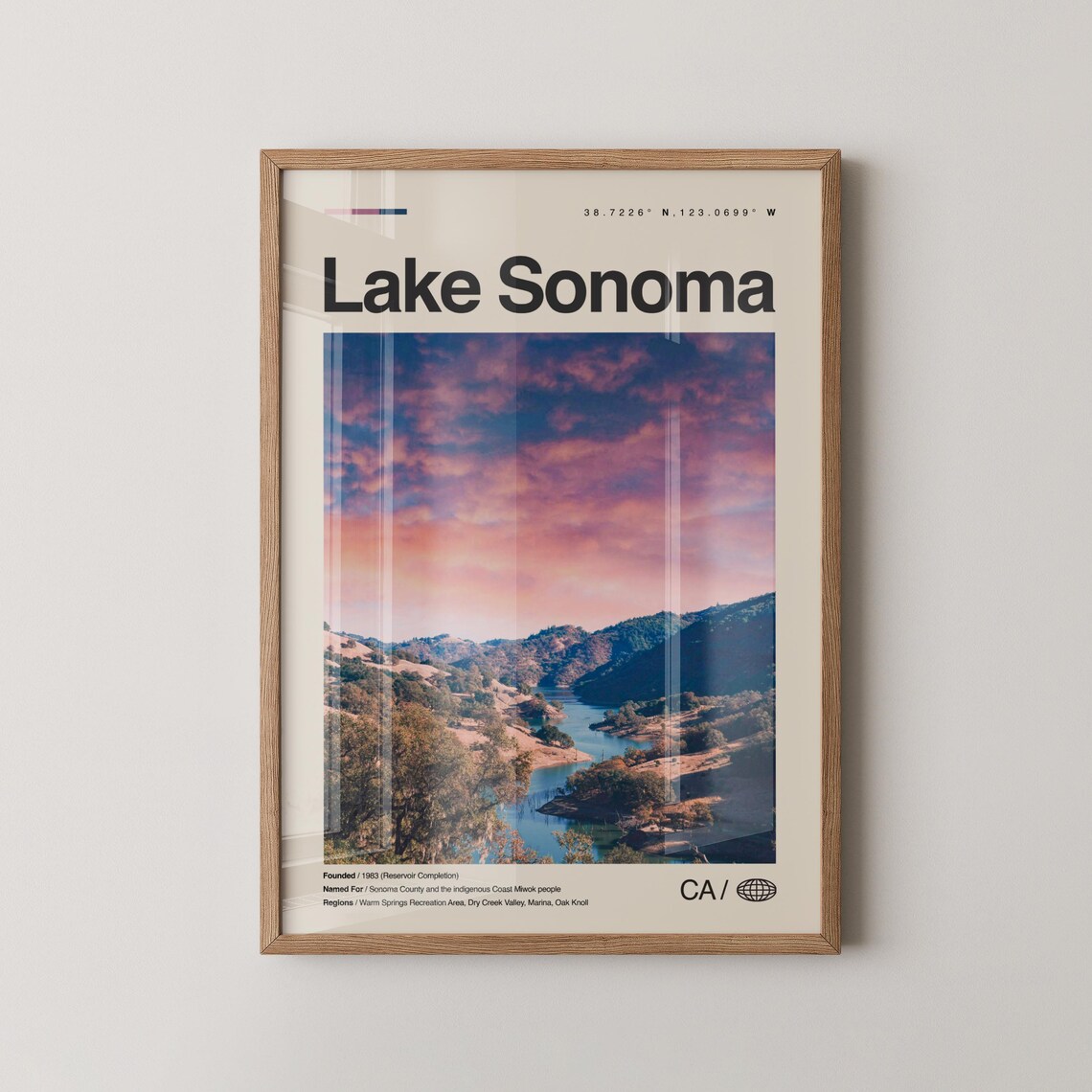 Lake Sonoma California Sunset Travel Poster Pink Sky Lake View Photo