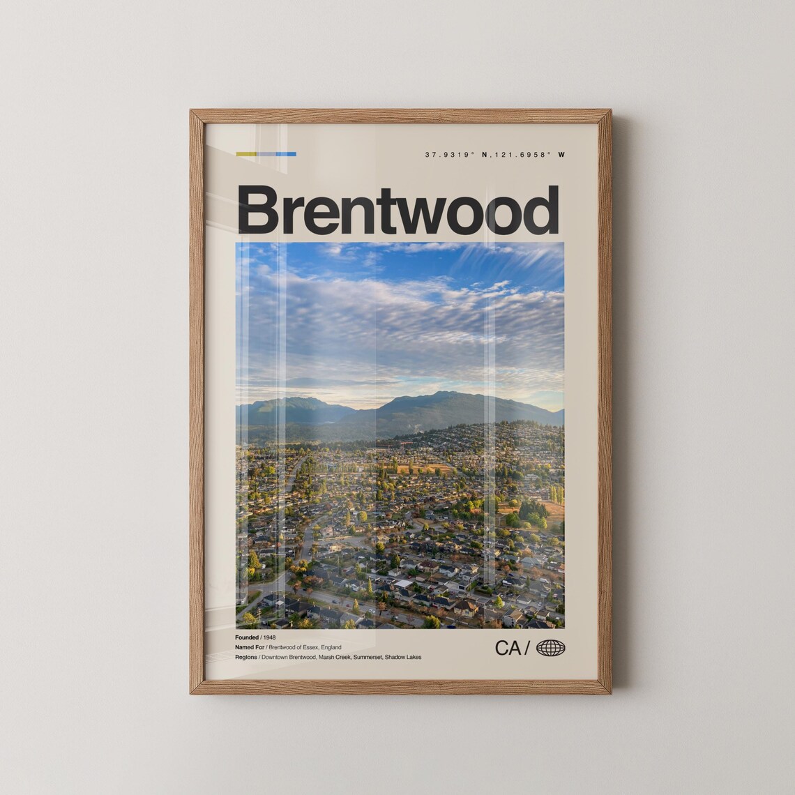 Brentwood California Aerial Suburban Neighborhood Scenic Travel Poster