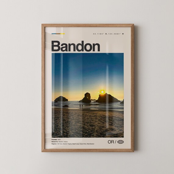 Bandon Print Wall Art Poster Photo Dcor Map Oregon