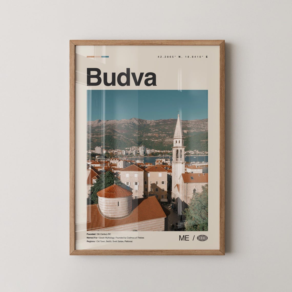 Budva Montenegro Old Town Adriatic Coast Retro Travel Poster
