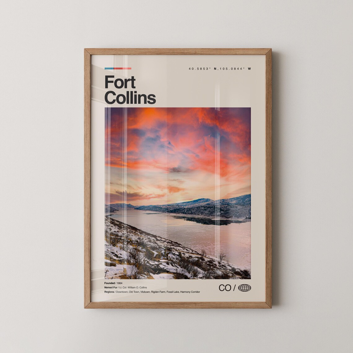 Fort Collins Colorado Snowy Reservoir Winter Sunset Travel Poster