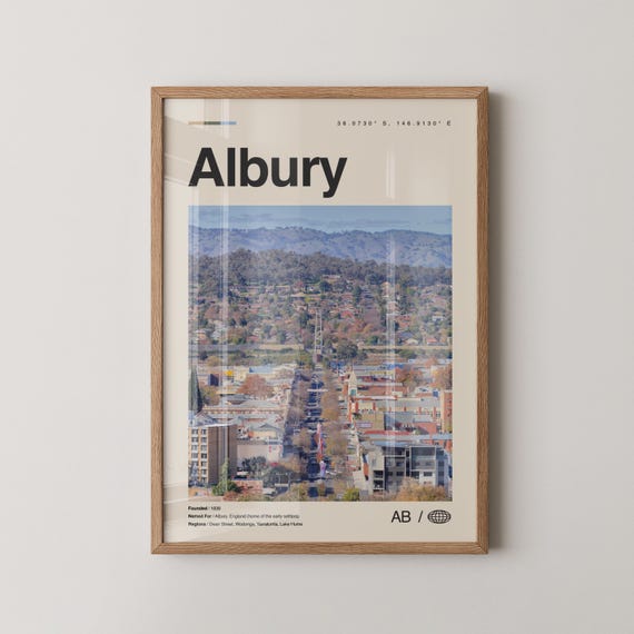 Albury Print Wall Art Poster Photo Dcor Map Australia