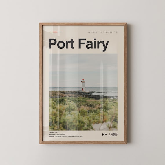 Port Fairy Australia Lighthouse on Rocky Shore Travel Poster