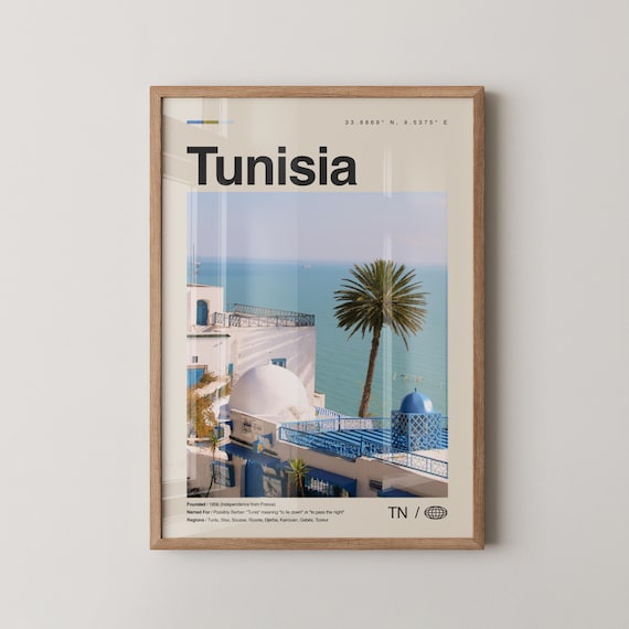 Tunisia Mediterranean Coastal Town Minimalist Photo Travel Poster