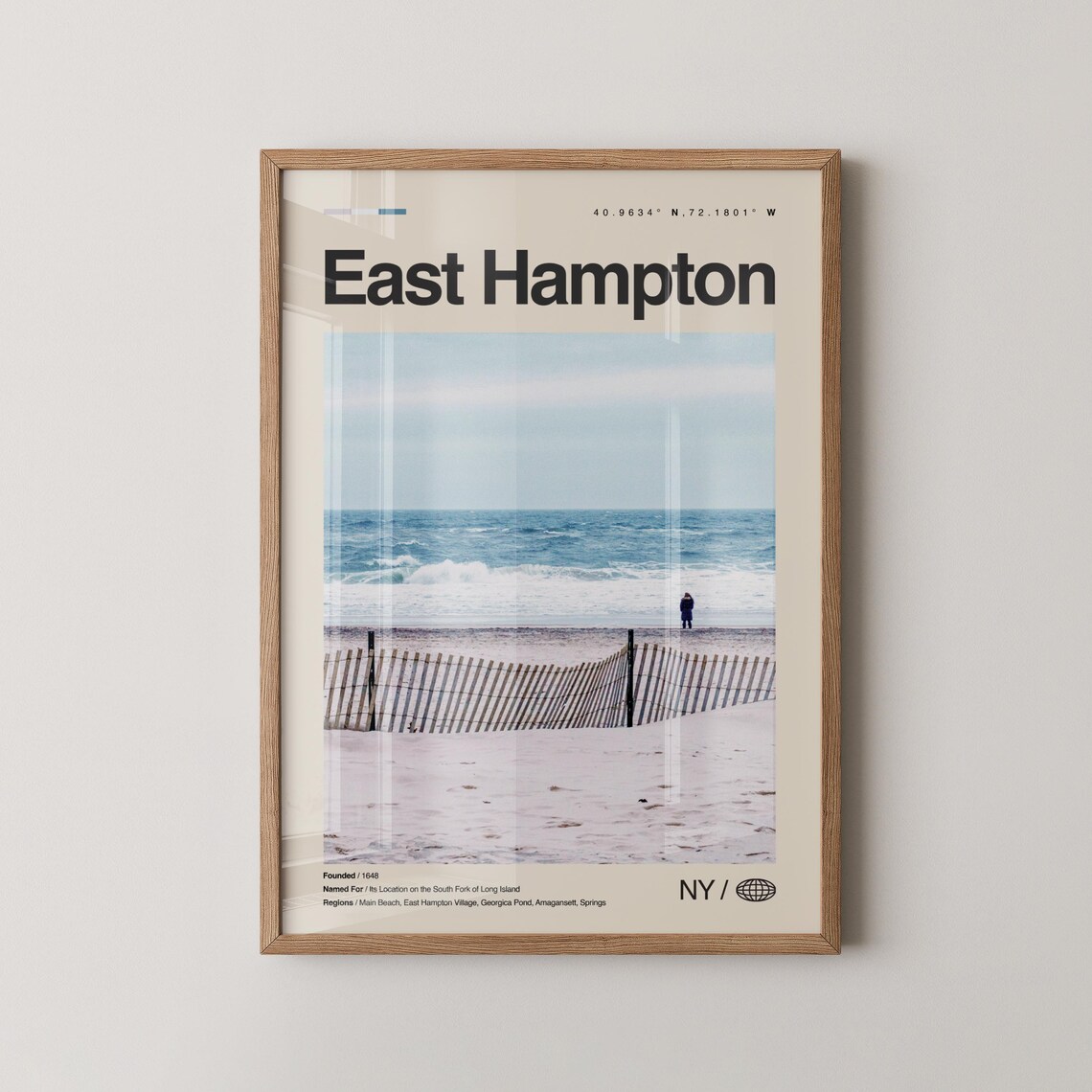 East Hampton Ocean Beach Dune Fence Minimalist Travel Poster