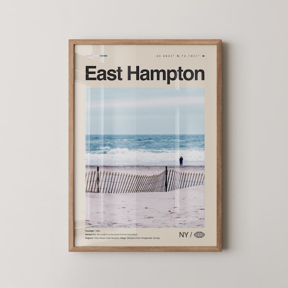 East Hampton Ocean Beach Dune Fence Minimalist Travel Poster