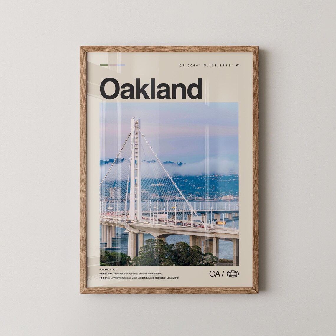 Oakland California Bay Bridge Skyline City Photo Travel Poster