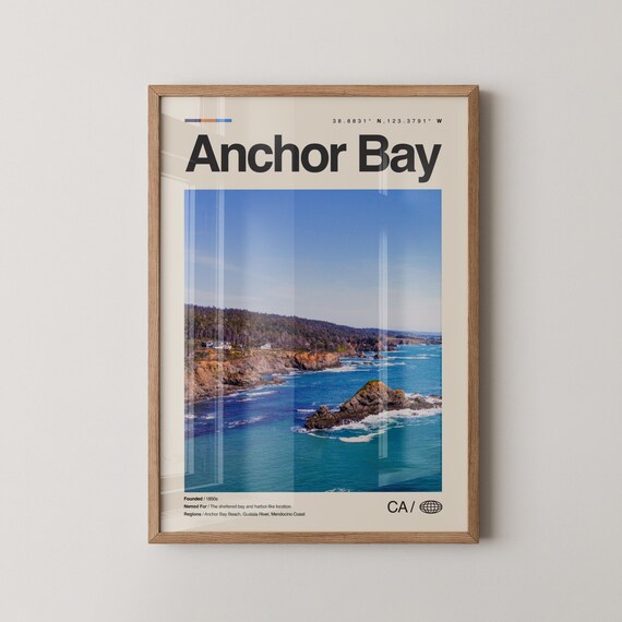 Anchor Bay California Rugged Coastline Photo Minimalist Travel Poster