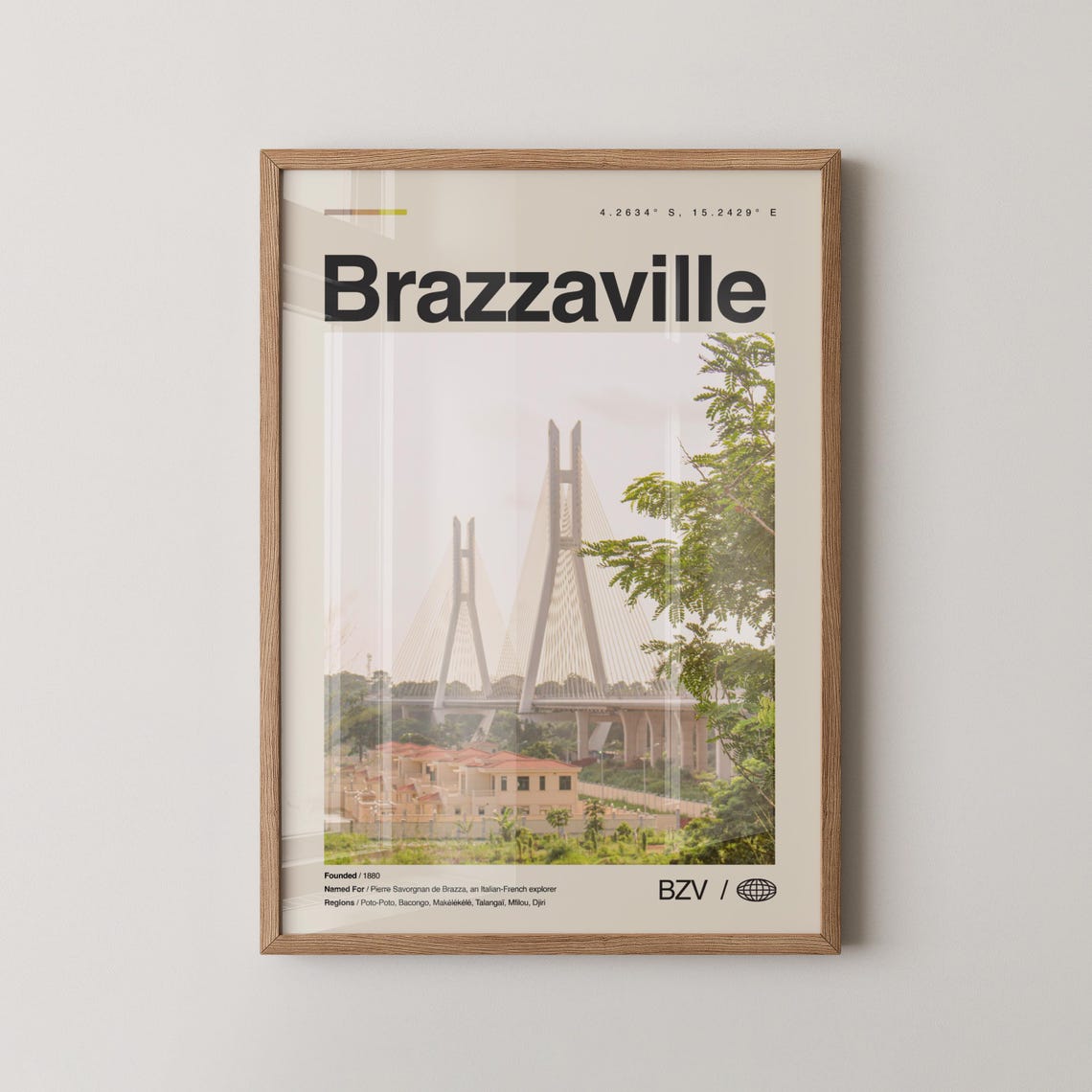 Brazzaville Congo Photo Travel Poster With Cable Stayed Bridge