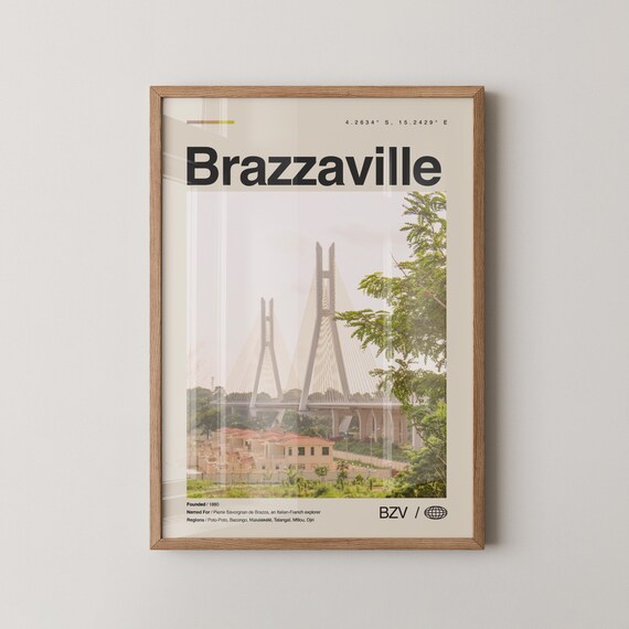 Brazzaville Congo Photo Travel Poster With Cable Stayed Bridge
