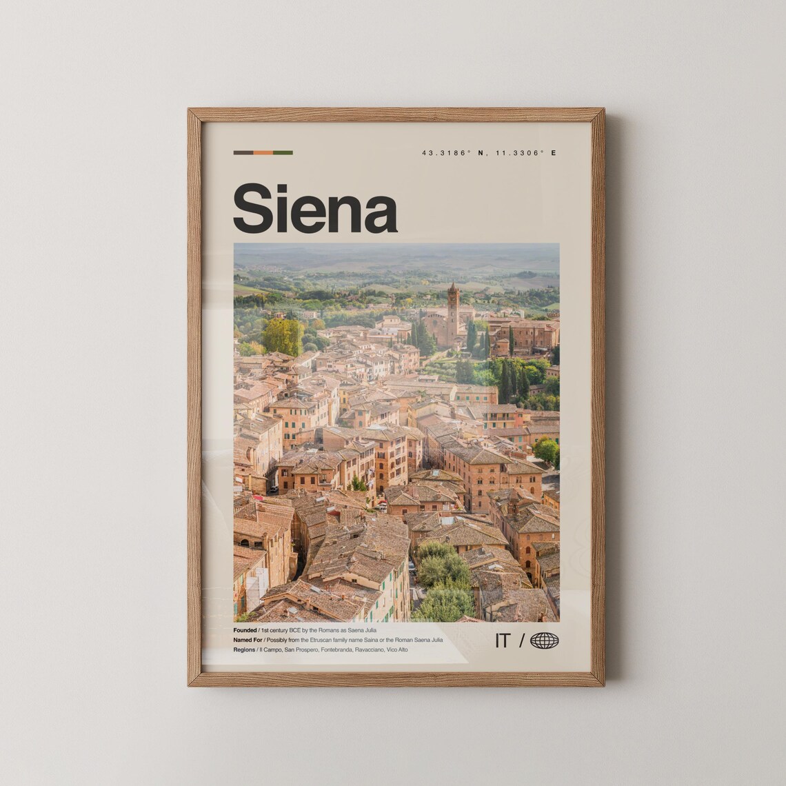 Siena Italy Medieval Rooftops Travel Poster With Aerial City Photo