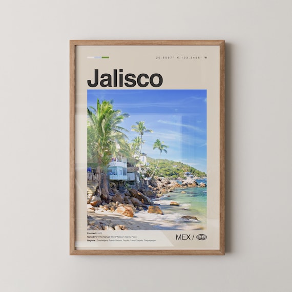 Jalisco Palm Lined Rocky Cove Beach Minimalist Travel Poster