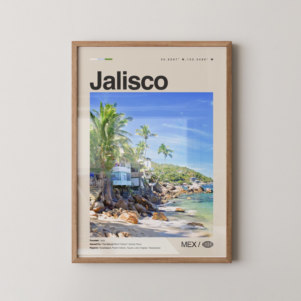 Jalisco Palm Lined Rocky Cove Beach Minimalist Travel Poster