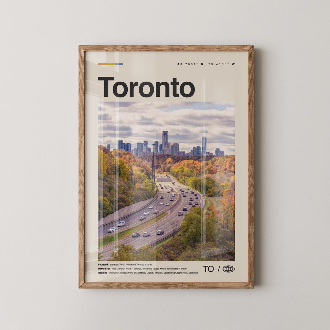 Toronto Autumn Highway Skyline Coordinates City Photo Travel Poster
