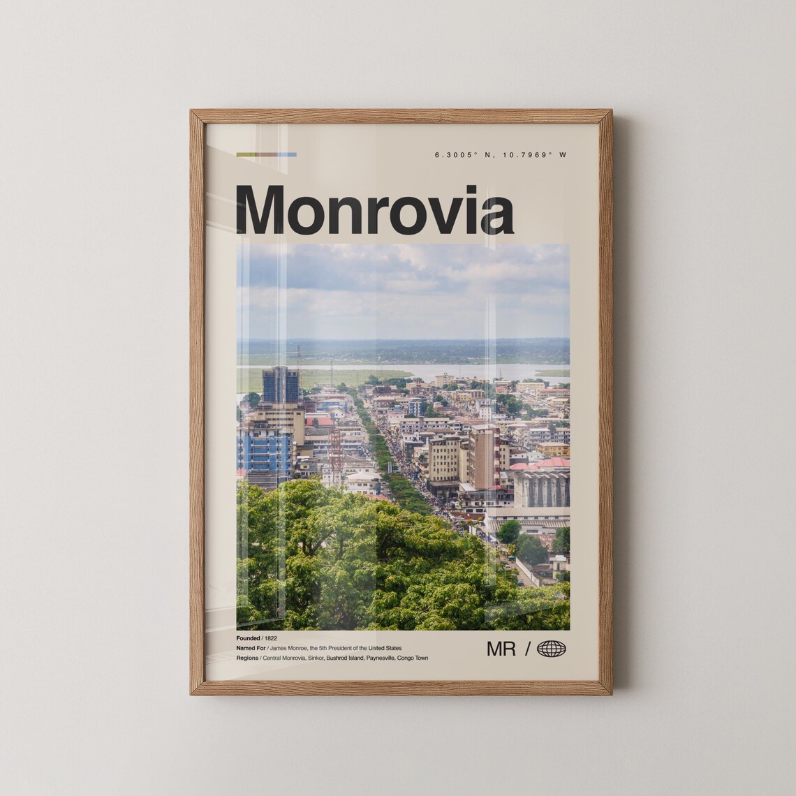 Monrovia Liberia City Aerial View Minimalist Country Wall Art