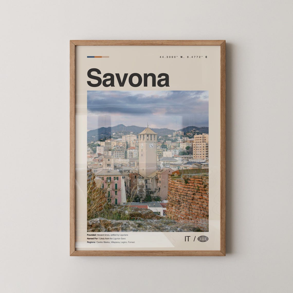 Savona Italy Travel Poster With Historic Clock Tower City View