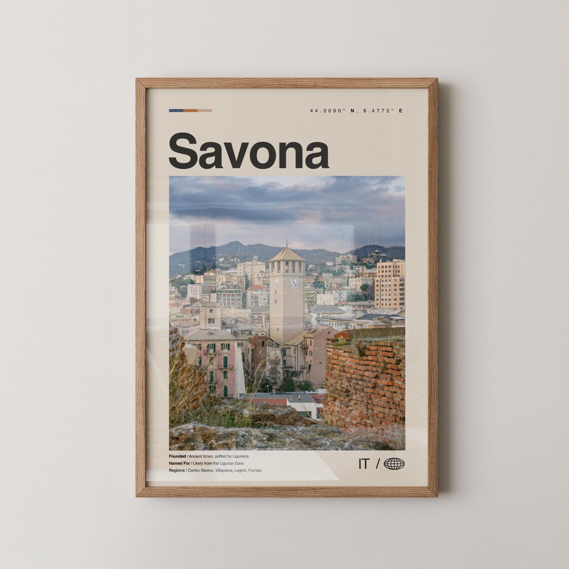 Savona Print Black And White Wall Art Poster Photo Dcor Map Italy