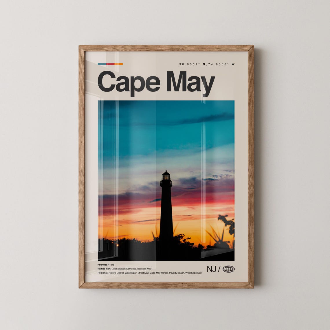 Cape May New Jersey Lighthouse Sunset Minimalist Travel Poster