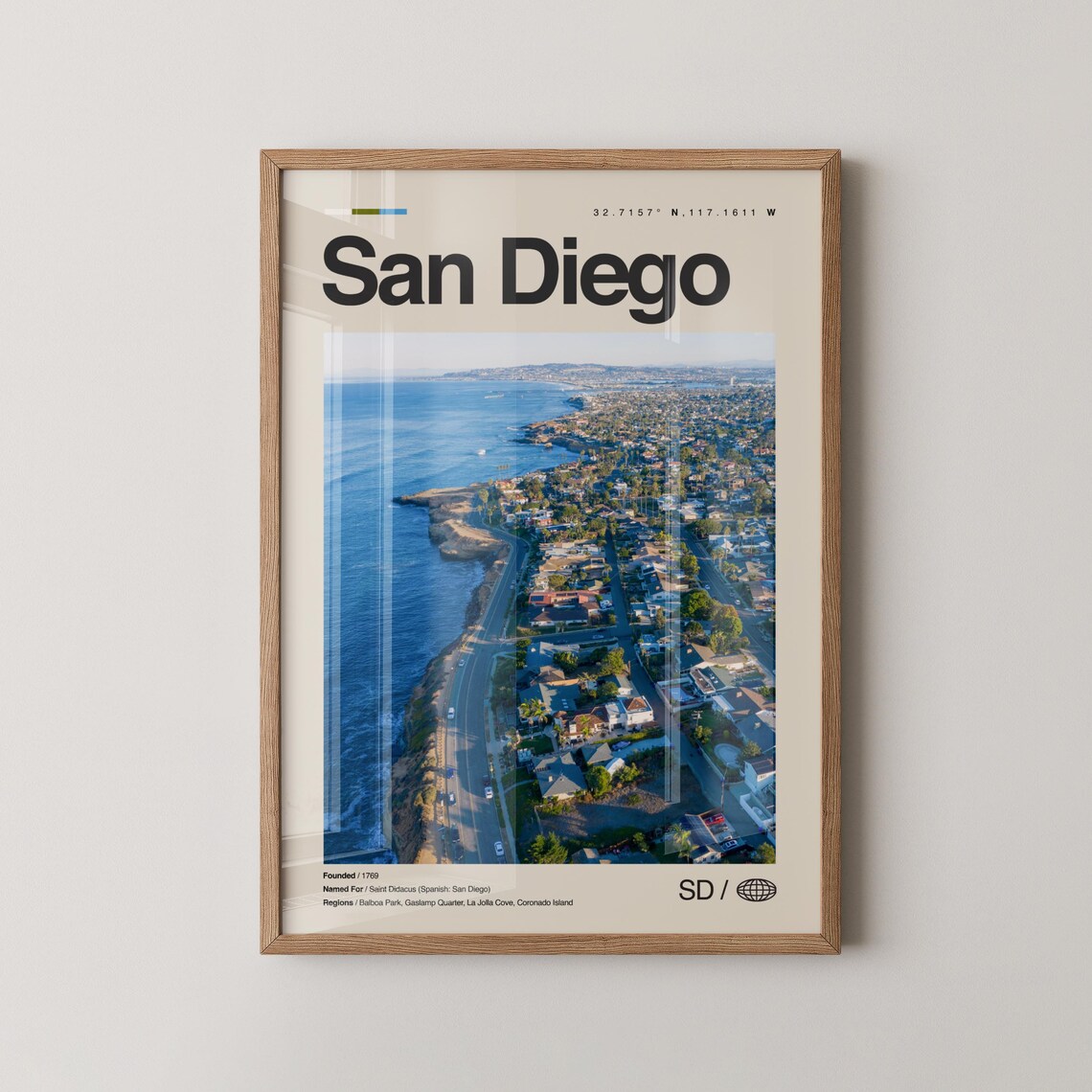 San Diego California Aerial Coastline City Travel Souvenir Poster