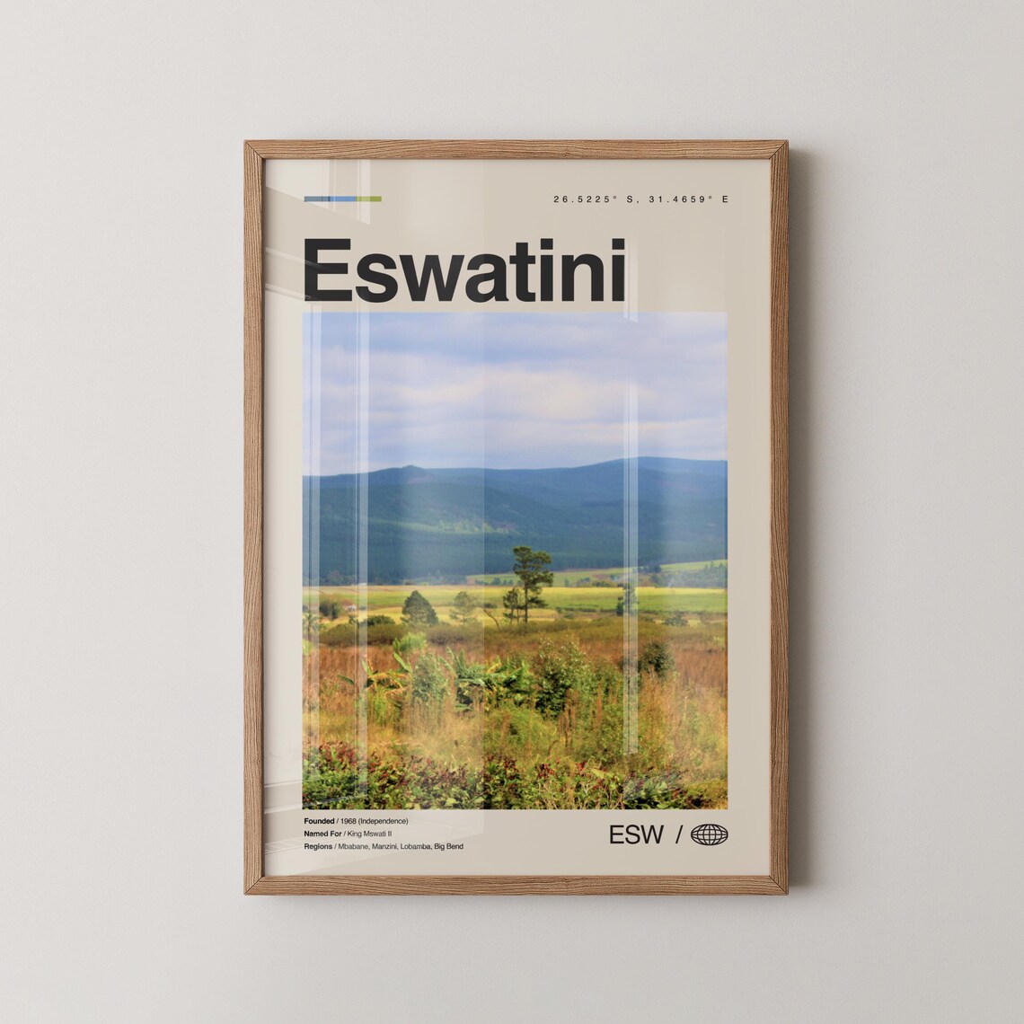 Eswatini Valley Mountain Landscape Minimalist Africa Travel Poster